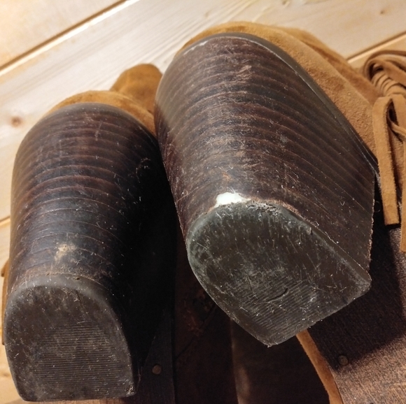 Sam Edelman Sz 10M Louie Cognac Suede Leather Fringe Bootie Brown Cowboy Heel - Picture 9 of 14